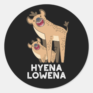 Hyena Lowena Funny Animal Hyena Pun Dark BG Runder Aufkleber