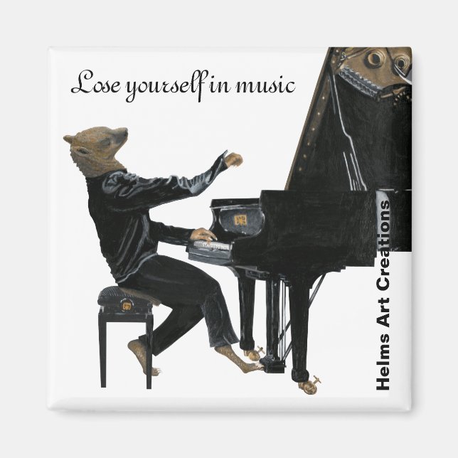 Hyena Piano Music Player Fantasy Art Button Magnet (Vorne)