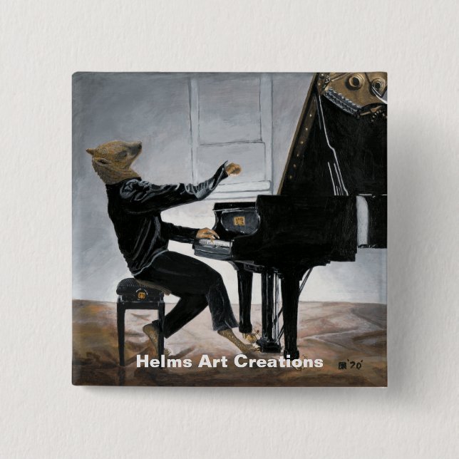 Hyena Piano Music Player Fantasy Art Buttons (Vorderseite)