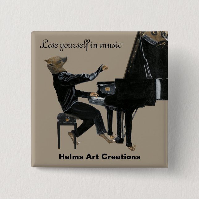 Hyena Piano Musik Pianist Fantasiekunst Button (Vorderseite)