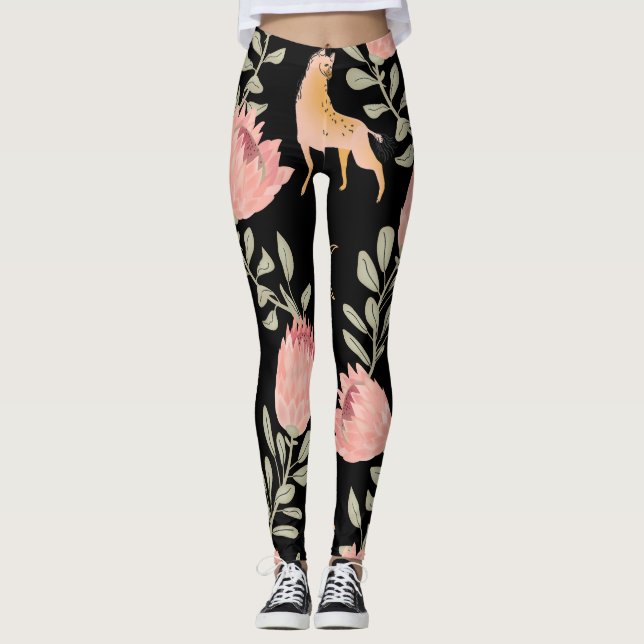 Hyena & Protea: Dunkles Vintages Muster Leggings (Vorderseite)