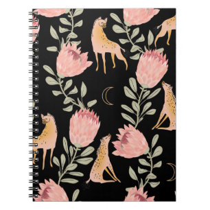 Hyena & Protea: Dunkles Vintages Muster Notizblock