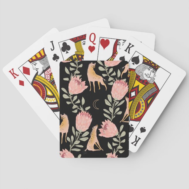 Hyena & Protea: Dunkles Vintages Muster Spielkarten (Rückseite)