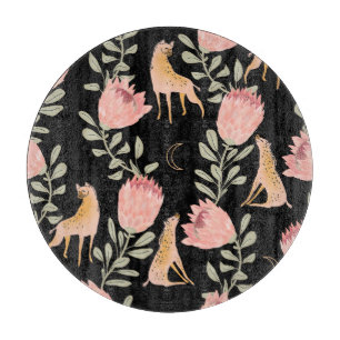 Hyena & Protea: Schwarzer Hintergrund Nahtlos Schneidebrett