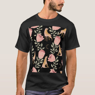 Hyena & Protea: Schwarzer Hintergrund Nahtlos T-Shirt
