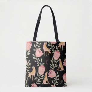 Hyena & Protea: Schwarzer Hintergrund Nahtlos Tasche