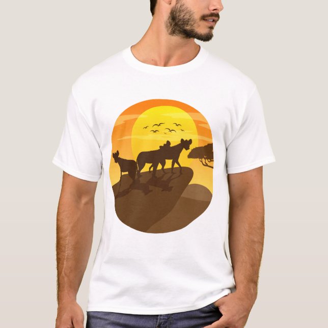 Hyena Silhouette Savanna Forest Art T-Shirt (Vorderseite)