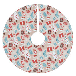 Hyge Holiday Pattern in Rot und Blau Polyester Weihnachtsbaumdecke