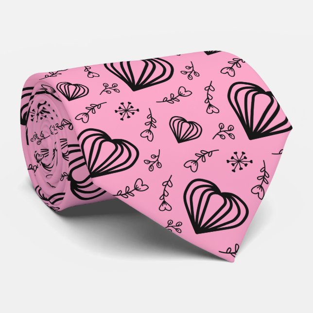 Hyge Valentine's Hearts & Blume Rose Rosa Krawatte (Gerollt)
