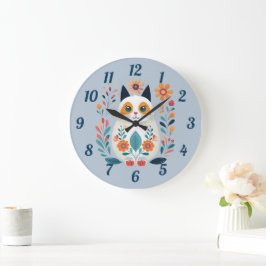 Hyge White Blume Katze Kunst Große Wanduhr
