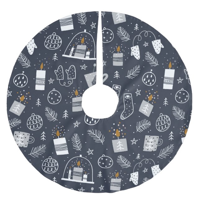 Hygee dunkelblaue, gemütliche Kerzen Fingerhut Polyester Weihnachtsbaumdecke (Vorderseite)