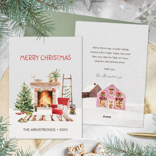 Hygge Aquarell-Kamin Wohnzimmer Weihnachten