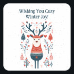 Hygge Christmas Deer Design - skandinavisch Inspir Quadratischer Aufkleber<br><div class="desc">Genießen Sie die Wärme und Ruhe der Urlaubssaison mit unserem in Hyge inspiriert Weihnachtshirschen-Design. Dieses wunderbar minimalistische Design besticht durch einen anmutigen Hirsch, umgeben von sanften, natürlichen Elementen, die das Wesen der skandinavischen Einfachheit und Gemütlichkeit perfekt abbilden. Die herzliche Nachricht "Wishing You Cosy Winter Joy" macht es zu einer idealen...</div>