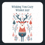 Hygge Christmas Deer Design - skandinavisch Inspir Quadratischer Aufkleber<br><div class="desc">Genießen Sie die Wärme und Ruhe der Urlaubssaison mit unserem in Hyge inspiriert Weihnachtshirschen-Design. Dieses wunderbar minimalistische Design besticht durch einen anmutigen Hirsch, umgeben von sanften, natürlichen Elementen, die das Wesen der skandinavischen Einfachheit und Gemütlichkeit perfekt abbilden. Die herzliche Nachricht "Wishing You Cosy Winter Joy" macht es zu einer idealen...</div>