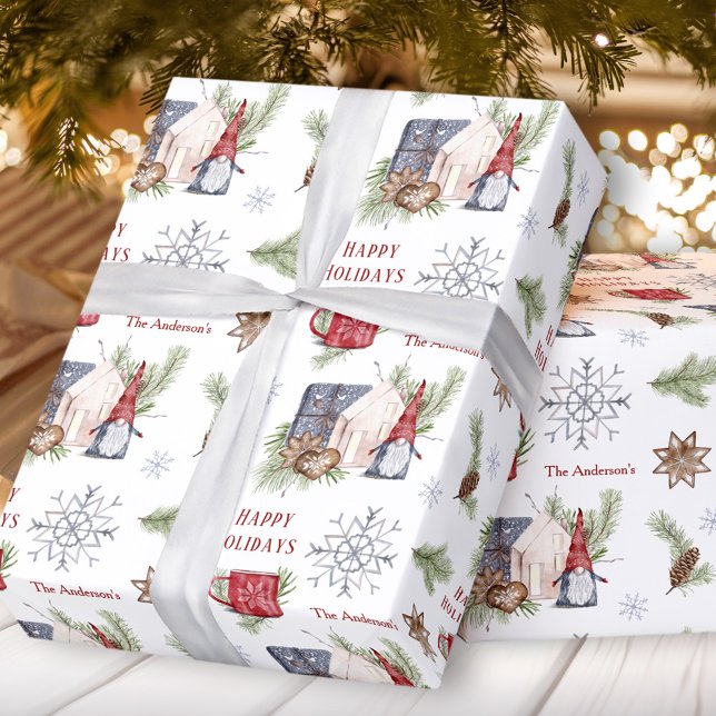 Hygge Christmas Gnome Nordic Holidays Name Geschenkpapier (Hygge Christmas Gnome Nordic Holidays Name Wrapping Paper)