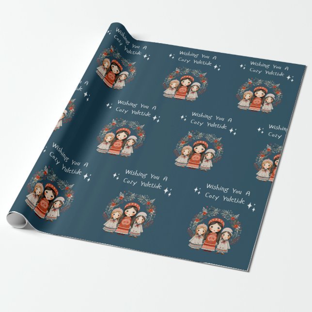 Hygge Christmas Mother and Daughters Wreath Geschenkpapier (Ungerollt)