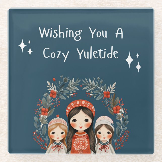 Hygge Christmas Mother and Daughters Wreath Glasuntersetzer (Vorderseite)