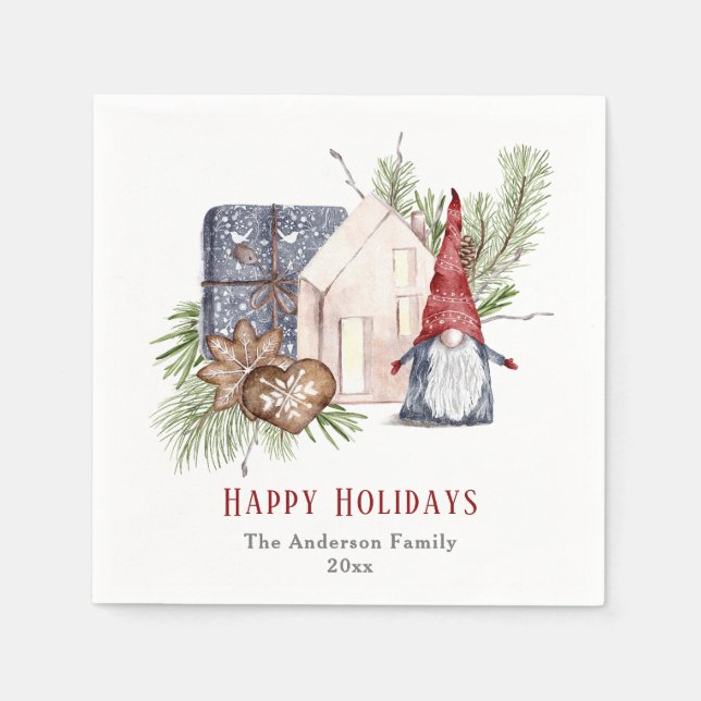 Hygge Christmas Niedlich Gnome Nordic Holidays Serviette (Vorderseite)