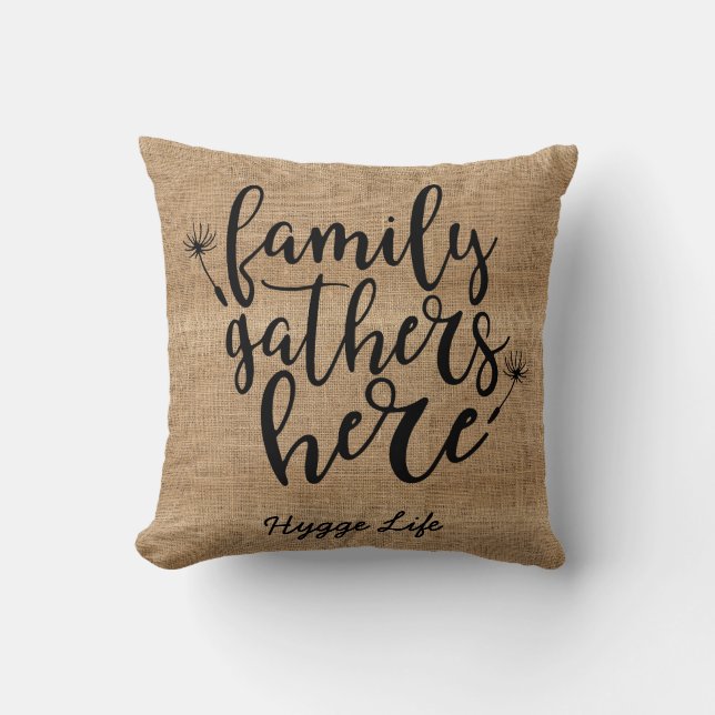 Hygge Dekoration - Familienathers hier Burlap Sack Kissen (Vorderseite)