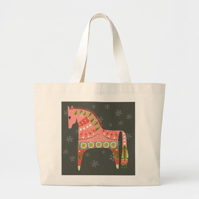 Hygge Horse with Snowflakes and Hearts Tote Bag (Devant)