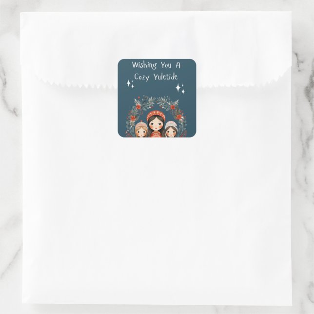Hygge Weihnachtsmütter & Daughters-Kranz Quadratischer Aufkleber (Tasche)