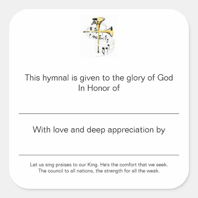 Hymnale Teller zu Ehren der Quadratischer Aufkleber (Vorderseite)