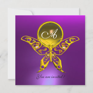 HYPER-BUTTERFLY-MONOGRAM, Gelbtopaz, lila Einladung