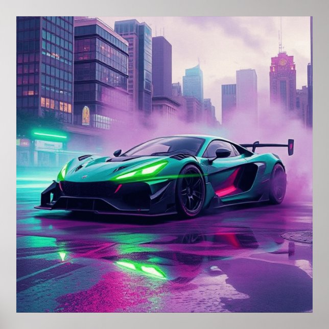 Hyper Car in Neon und Smoke Wall Art Poster (Vorne)