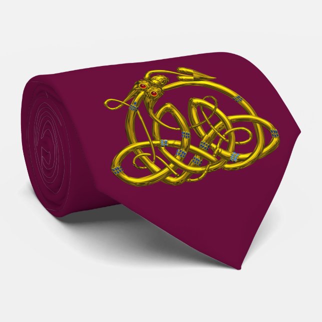 HYPER DRAGON ,Gold rote keltische Knochen Krawatte (Gerollt)