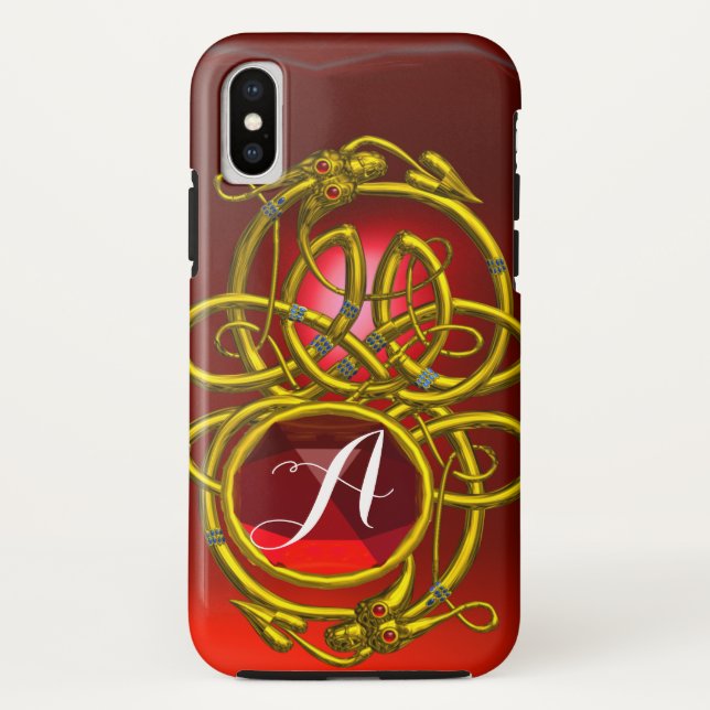 HYPER-DRAGONS, GOLD-ZELLTIKKNOTEN, Red Ruby Monogr Case-Mate iPhone Hülle (Rückseite)