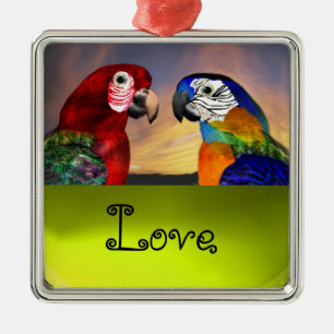 HYPER PARROS / BLAUE UND RED ARA Topaz Liebe Silbernes Ornament
