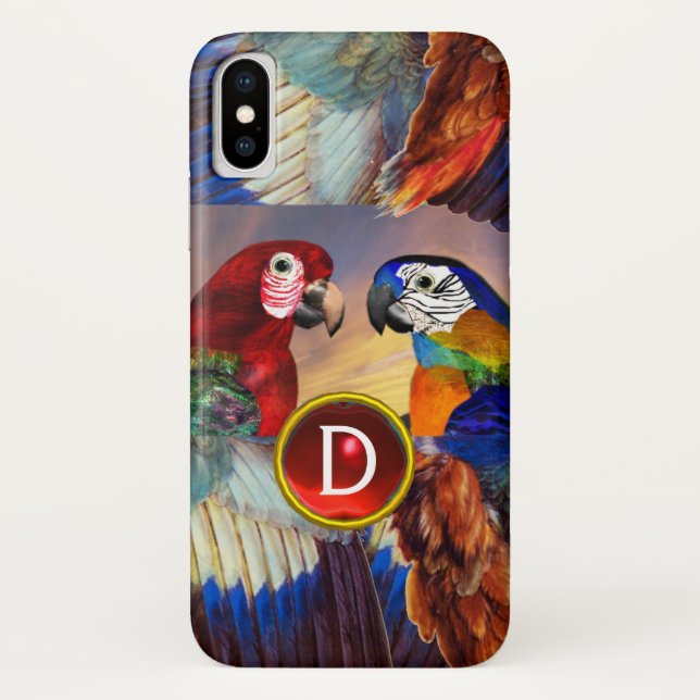 HYPER PARROS /RED UND BLAUE ARTE GEMSTONE MONOGRAM Case-Mate iPhone HÜLLE (Rückseite)