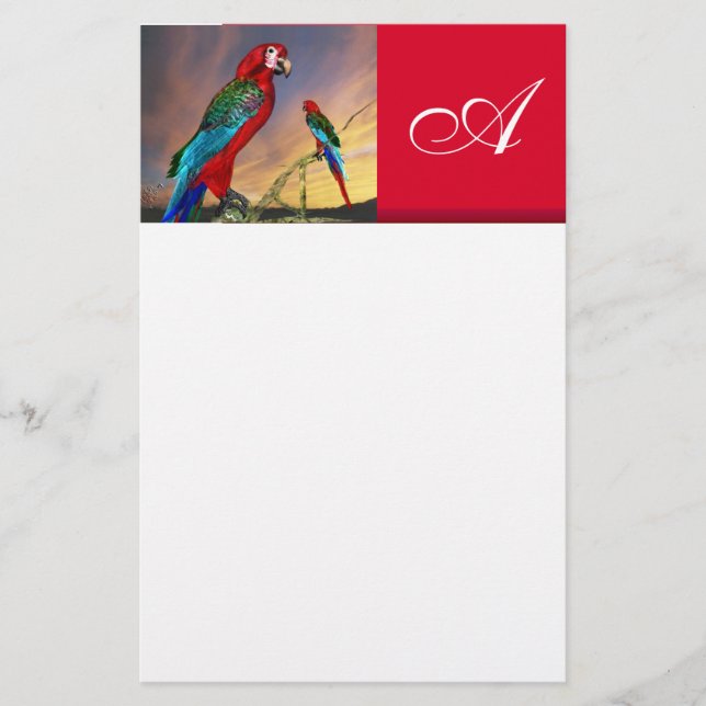 HYPER PARROS / ROTES ARA-MONOGRAMM, weiß Briefpapier (Vorderseite)