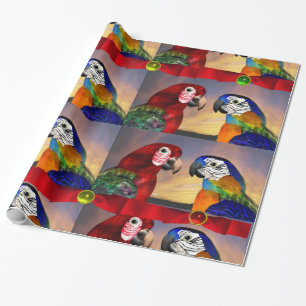 HYPER PARROTS /RED UND BLAUE ARA MIT RIBBONEN GESCHENKPAPIER
