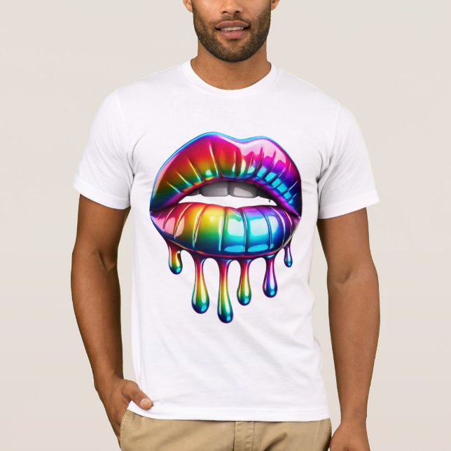 Hyper Realistic Glossy Rainbow Lippen mit Tropfen T-Shirt (Vorderseite)