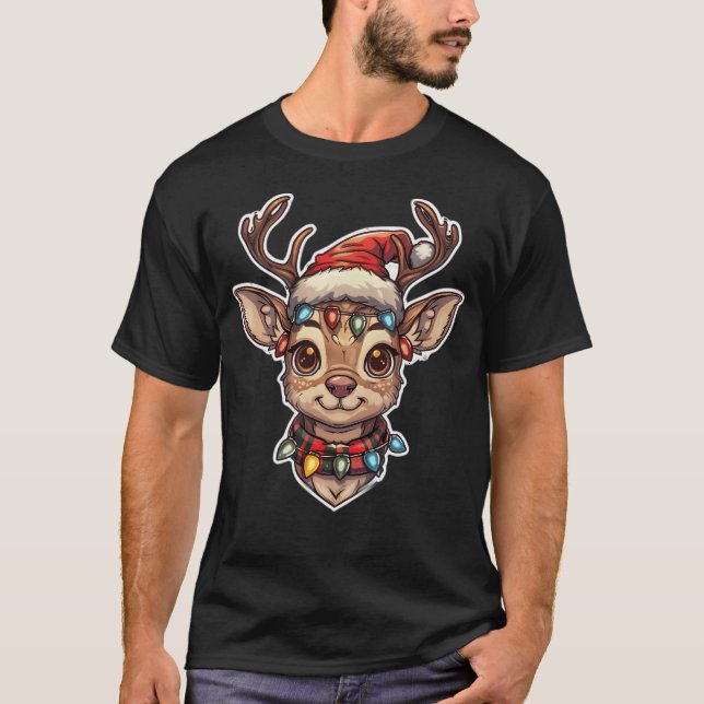 Hyper Realistischer Rentier mit Weihnachtsbeleucht T-Shirt (Vorderseite)