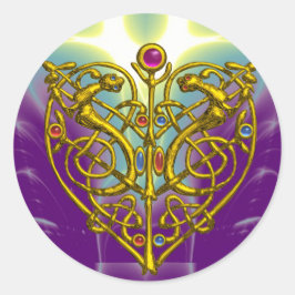 HYPER VALENTIN/GOLD-ZELLTIKKEIN HERZ IN LILA RUNDER AUFKLEBER