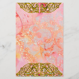 HYPER VALENTINE / GOLD CELTIC HEART Rosa Funkeln Briefpapier