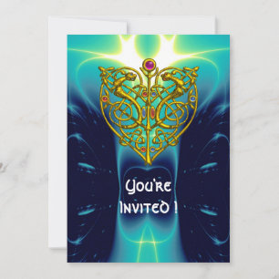 HYPER VALENTINE/GOLD CELTIC HEART strahlendes Aqua Einladung