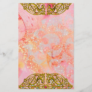 HYPER VALENTINE / GOLD CELTIC HERZ Pink Glitzern Briefpapier