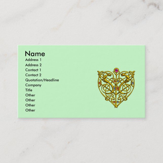 HYPER VALENTINE, GOLD CELTIC KNOW HERZ JEWEL Green Visitenkarte (Vorderseite)