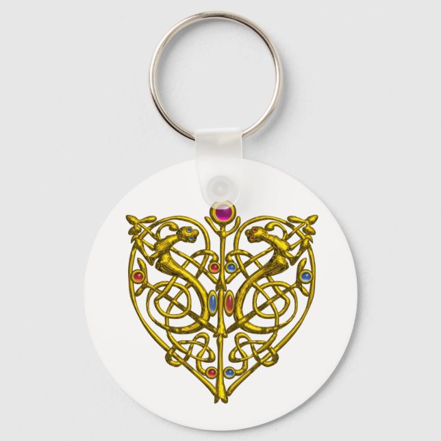 HYPER VALENTINE/GOLD CELTIC KNOW HERZ Weiß Schlüsselanhänger (Vorderseite)