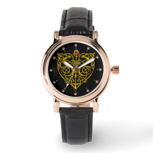 HYPER VALENTINE, GOLD ZELLTIKKNOTEN HERZschwarz Armbanduhr