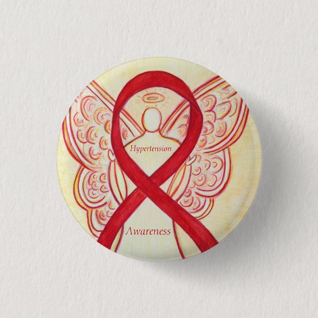 Hypertonie (HTN Awareness Red Ribbon Angel Button (Vorderseite)