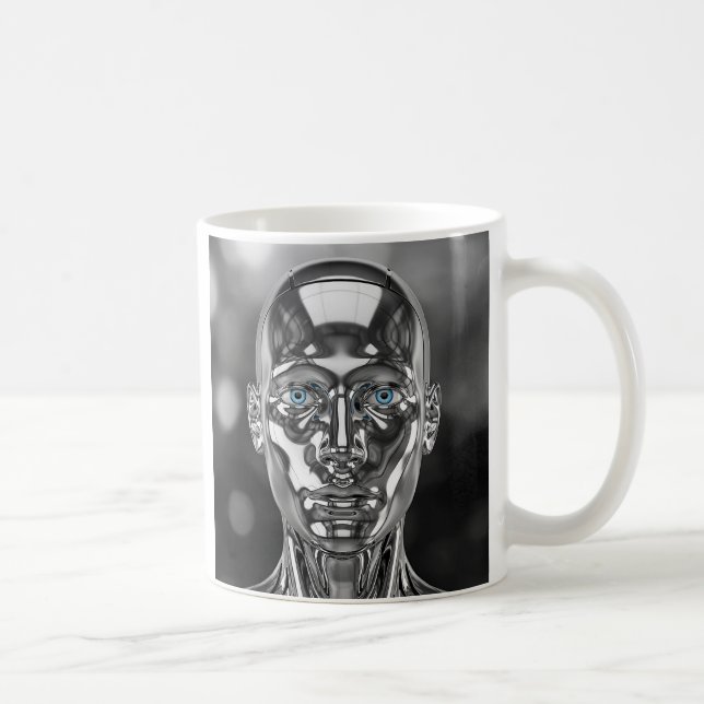Hypnitischer Roboter mit Chromaugen Kaffeetasse (Rechts)