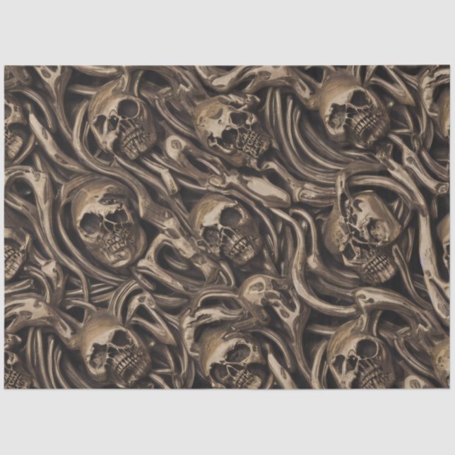 Hypnotic Gothic Horror Liquide Gold Skulls Seidenpapier (Vorderseite)