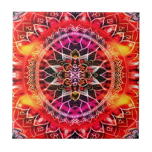 Hypnotic Red Mandala Fliese (Vorderseite)