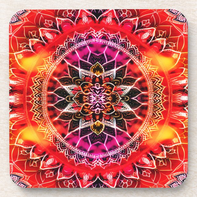 Hypnotic Red Mandala Getränkeuntersetzer (Vorderseite)