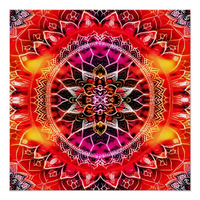 Hypnotic Red Mandala Poster (Vorderseite)