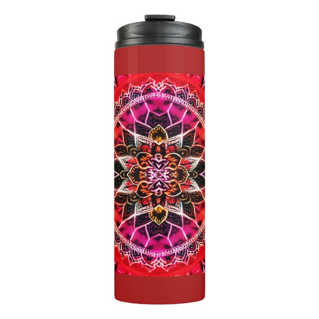 Hypnotic Red Mandala Thermosbecher (Vorderseite)
